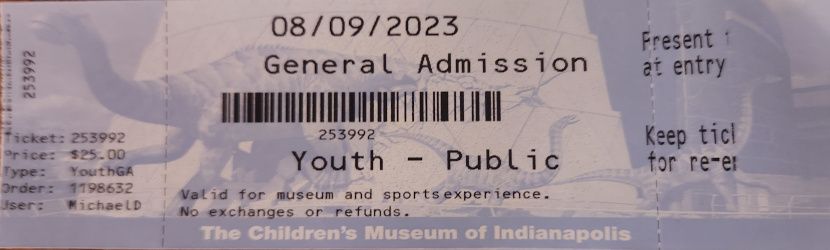 Indianapolis Childrens Museum ticket